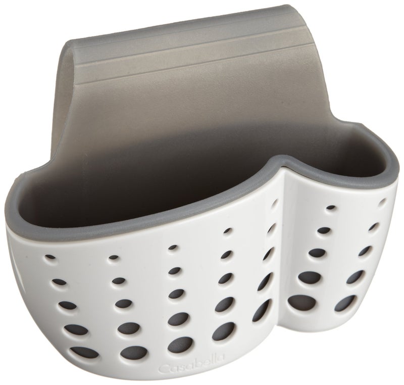 Casabella Sink Sider Faucet Caddy Sponge Holder,White & Grey - Image 1